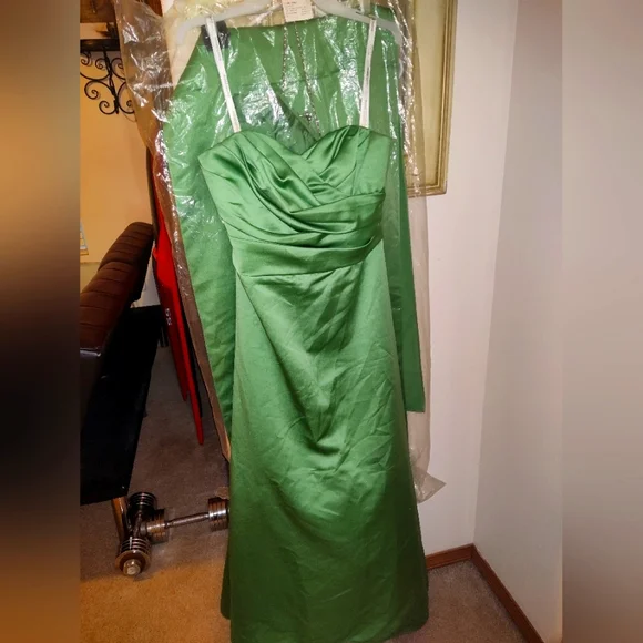 green emerald velvet dress David's Bridal F15103 – Nearly Newlywed